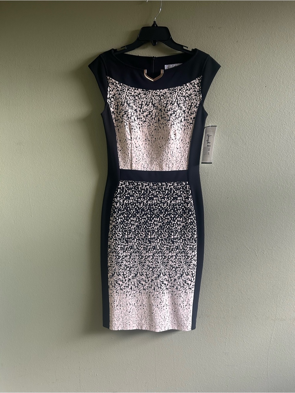 NWT Joseph Ribkoff Black and Beige Patterned Midi Sheath Dress